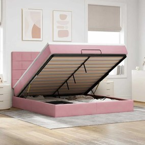 vidaXL Estrutura de cama otomana com colchões 160x200 cm veludo rosa