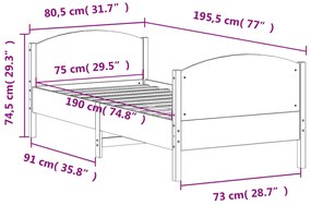 Cama sem colchão 75x190 cm madeira de pinho maciça