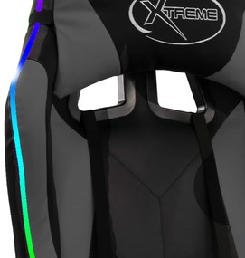 Cadeira estilo corrida luzes LED RGB couro artif. cinza/preto