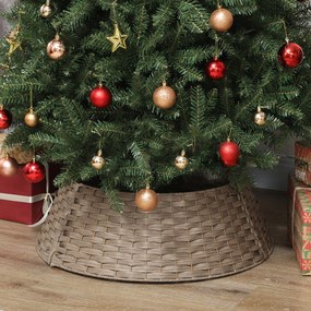 Saia para Árvore de Natal Rústica Entrançada, Cobre-Pé para Festas, Ø68x22 cm, Castanho