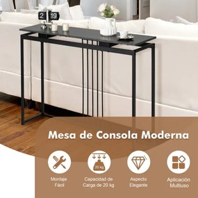 Mesa consola de imitação de mármore Estrutura de aço Mesa de entrada moderna Corredor Sala de estar Corredor 120 x 30 x 90 cm Preto