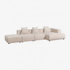 Sofá Modular Chaise Longue De Canto Direito De 3 Peças Com Puff ↔︎390 Cm Bruna Bombazina Crema Linho - Sklum