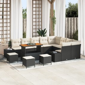 Conjunto de Sofás de Jardim de 13 Peças com Almofadas Preto Rattan PE