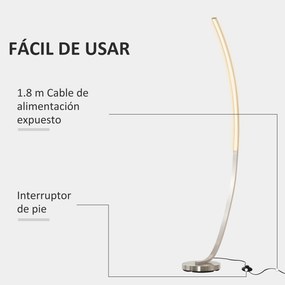 HOMCOM Luminária de piso com luz LED amarela Base de metal Pedal interruptor Design elegante Potência máx. 18 W 50x23x149cm Prata