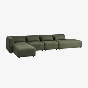 Sofá Modular De Canto Em 4 Peças Com Chaise Longue Direita E Puff Fogler Tecido Pele De Borrego Verde Sálvia - Sklum