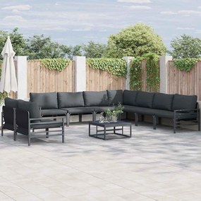 vidaXL Conjunto de Sofá de Jardim 9 pcs Cinzento-escuro Aço