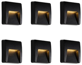 Conjunto de 6 candeeiros de parede exteriores quadrados pretos com LED IP65 - Gem
