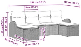 Conjunto de Sofá de Jardim de 6 Peças com Almofadas Preto Rattan Poliv
