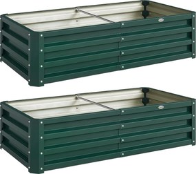 Outsunny Conjunto de 2 Canteiros Retangulares para Jardim, Chapa de Aço Ondulada, 120 x 60 x 30,5 cm, Verde Escuro | Aosom Portugal