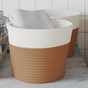 vidaXL Cestos de arrumação 2 pcs Ø24x18 cm algodão castanho e branco
