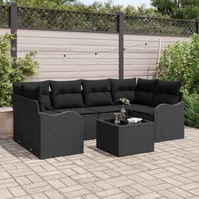 Conjunto de Sofá de Jardim vidaXL com 7 Peças e Cushions Rattan Sintético Preto