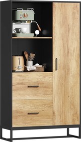 Armário de Cozinha, 88 x 35 x 160 cm, Prateleiras Ajustáveis, Preto e castanho