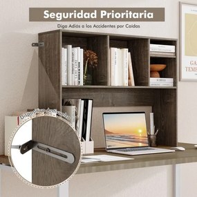 Estante organizadora de secretária 94 x 25 x 73 cm com 4 cubículos e compartimento traseiro aberto Café