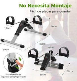 Mini bicicleta de exercício dobrável com resistência ajustável para pernas e braços Máquina de exercício com pedal para escritório em casa Preto