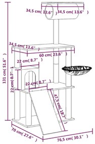 Árvore p/ gatos c/ postes arranhadores sisal 131 cm cor creme