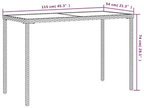 Mesa de jardim com tampo de vidro 115x54x74 cm vime PE bege