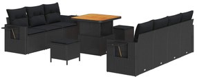 vidaXL Conjunto de Sofá de Jardim com almofada Manual 10 pcs Preto
