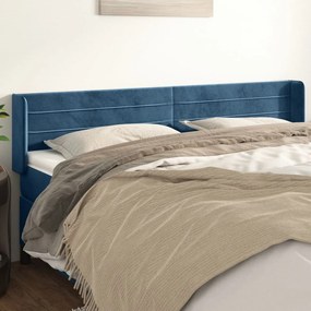 Cabeceira de cama c/ abas veludo 203x16x78/88cm azul-escuro