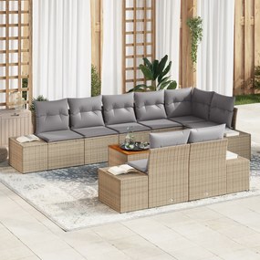 Conjunto de Sofá de Jardim com Almofadas Bege Rattan Polímero Acácia