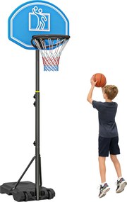 HOMCOM Tabela de Basquetebol com Altura Ajustável 160-210cm Rodas e Base Recarregável 76x70x197,5-254cm Preto e Azul | Aosom Portugal