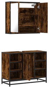 2 pcs conj. móveis casa de banho derivados madeira cor fumado