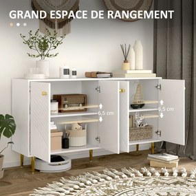 Aparador de sala 140 x 35 x 77,5 cm com prateleiras ajustáveis e armários com portas, branco