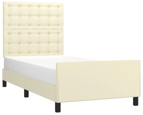 Estrutura de cama c/ cabeceira couro artificial 80x200 cm creme