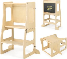 Torre de pé de cozinha dobrável 3 em 1 para crianças com mesa de quadro negro Banco de segurança para casa de banho Barra de segurança para casa de ba