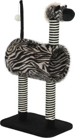 PawHut Arranhador design zebra, 1 túnel para gatos, 3 postes arranhadores 48,5 cm x 35 cm x 93 cm, Preto + Branco | Aosom Portugal