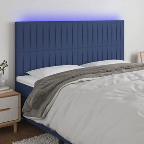 vidaXL Cabeceira de cama c/ luzes LED tecido 200x5x118/128 cm azul