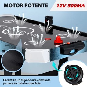Mesa de hóquei de ar com marcador eletrónico Motor de 12 V 2 discos e 2 empurradores Jogo de hóquei de pé 144 x 68 x 79 cm Preto