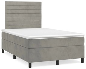 vidaXL Cama box spring colchão LED 120x190 cm couro artif. cinza-claro