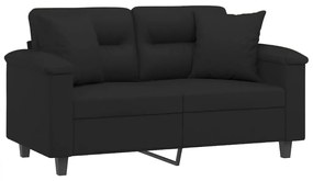 Sofá 2 lugares c/ almofadas 120 cm microfibra preto