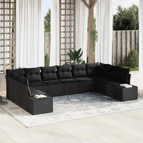 vidaXL Conjunto de sofá de jardim de 10 peças com almofadas de rattan preto