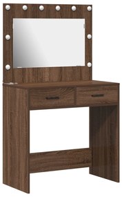Mesa de Maquiagem vidaXL com Luzes LED Castanho Carvalho 78,5x41x135 c
