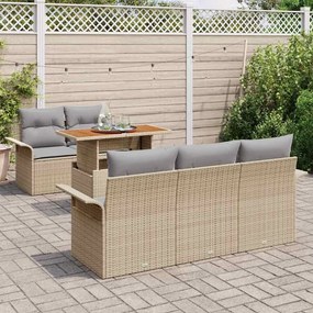 Conjunto de Sofá de Jardim com 6 Peças e Almofadas bejas em Rattan Pol