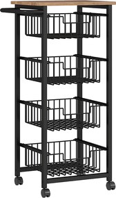 Carrinho de Cozinha com 4 Cestos Deslizáveis e Estrutura de Aço 49,5x31x91 cm Cor Carvalho
