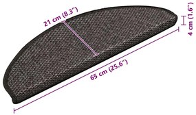 Tapetes escada adesivos aspeto sisal 15pcs 65x21x4 cm antracite