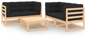 vidaXL 5 pcs conjunto lounge de jardim c/ almofadões pinho maciço