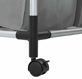 Cesto para roupa suja com rodas 3 compartimentos cinzento