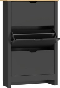 HOMCOM Armário de Sapatos 3 Portas basculantes 2 Compartimentos Painéis de Partículas preto carvalho | Aosom Portugal