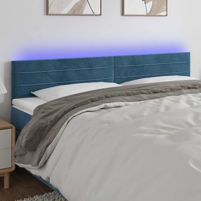 Cabeceira de cama c/ luzes LED veludo 160x5x78/88cm azul-escuro