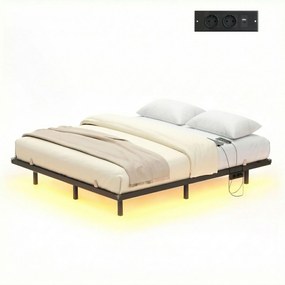 Estrutura de cama 160 x 200 cm com iluminação LED, porta USB-C e extensão (COLCHÃO NÃO INCLUIDO) Preta