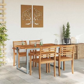 Mesa de Jantar Exterior vidaXL Cinza 140x80x75 cm Aço e Madeira Sólida
