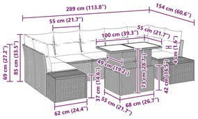 Conjunto de Sofá de Jardim de 8 Peças com Almofadas Marrons em Rattan