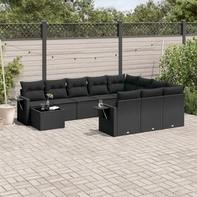 11 pcs conjunto sofás de jardim c/ almofadões vime PE preto
