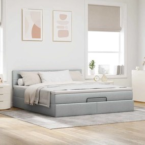 Cama otomana com colchão 160x200 cm tecido cinzento claro