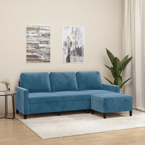 Sofá de 3 lugares com apoio de pés 180 cm veludo azul