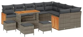 Conjunto de Sofá de Jardim com 13 Peças Cinza Rattan Sintético Acácia