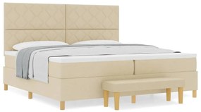 Cama Box Spring com Colchão e Banco Creme 200x200 cm Tecido